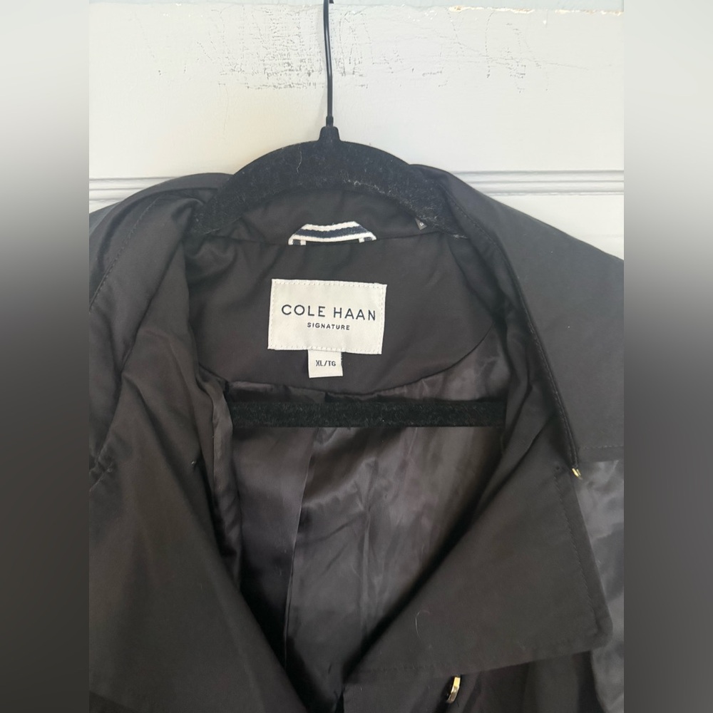 Cole Haan Womens XL Trench Coat Hooded Belted Double Breasted Black - Picture 3 of 6